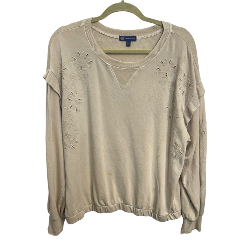 Democracy Beige Sweatshirt with Floral Details‎ Size XL *2231